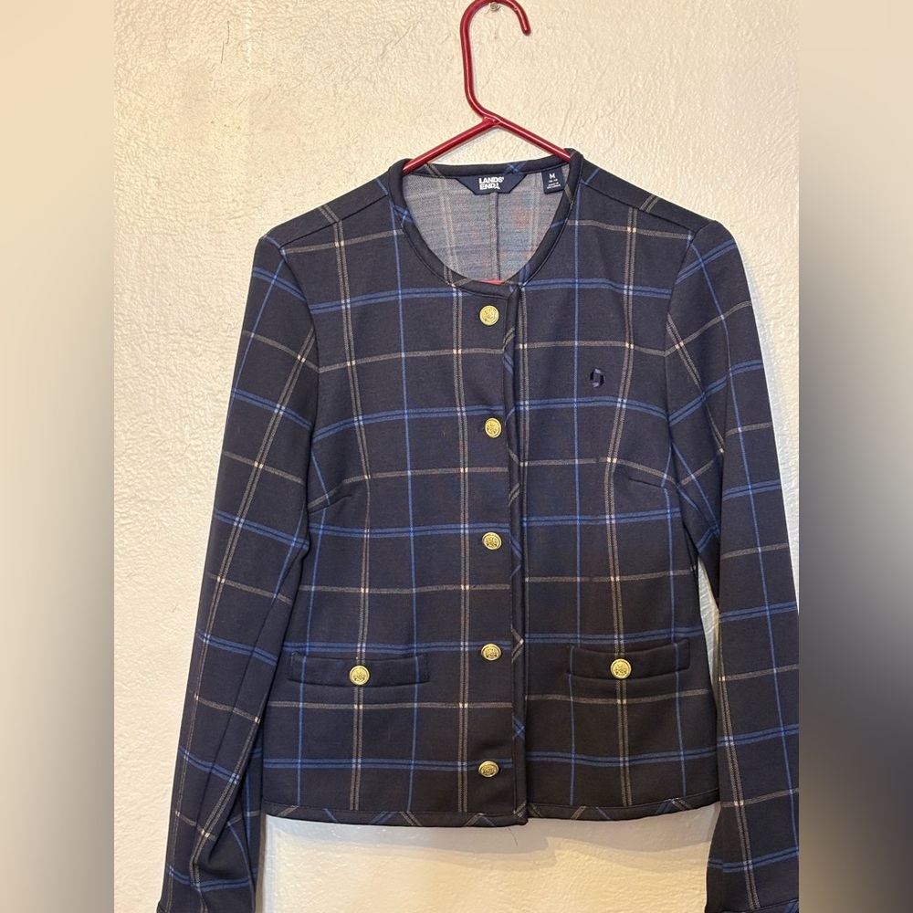 Chase Bank Lands' End Women's Navy Plaid Blazer